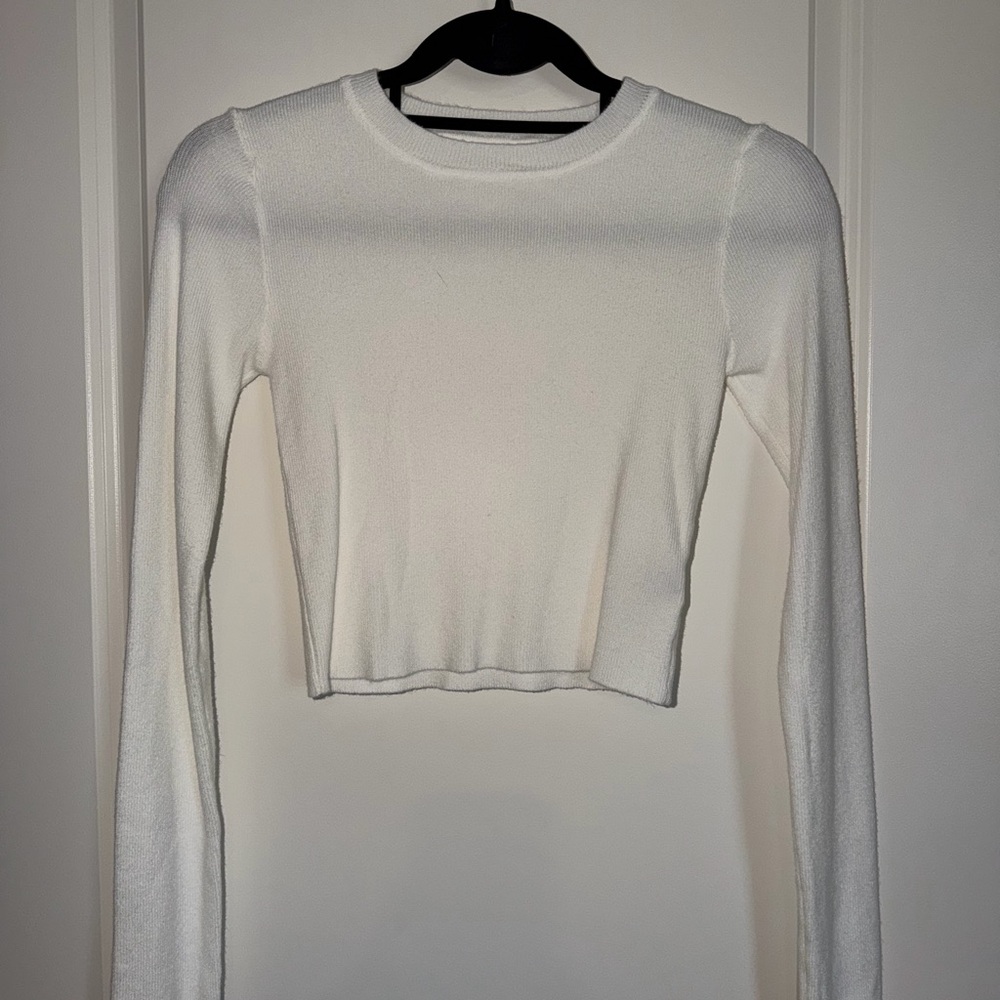 White Long Sleeve Crop Top